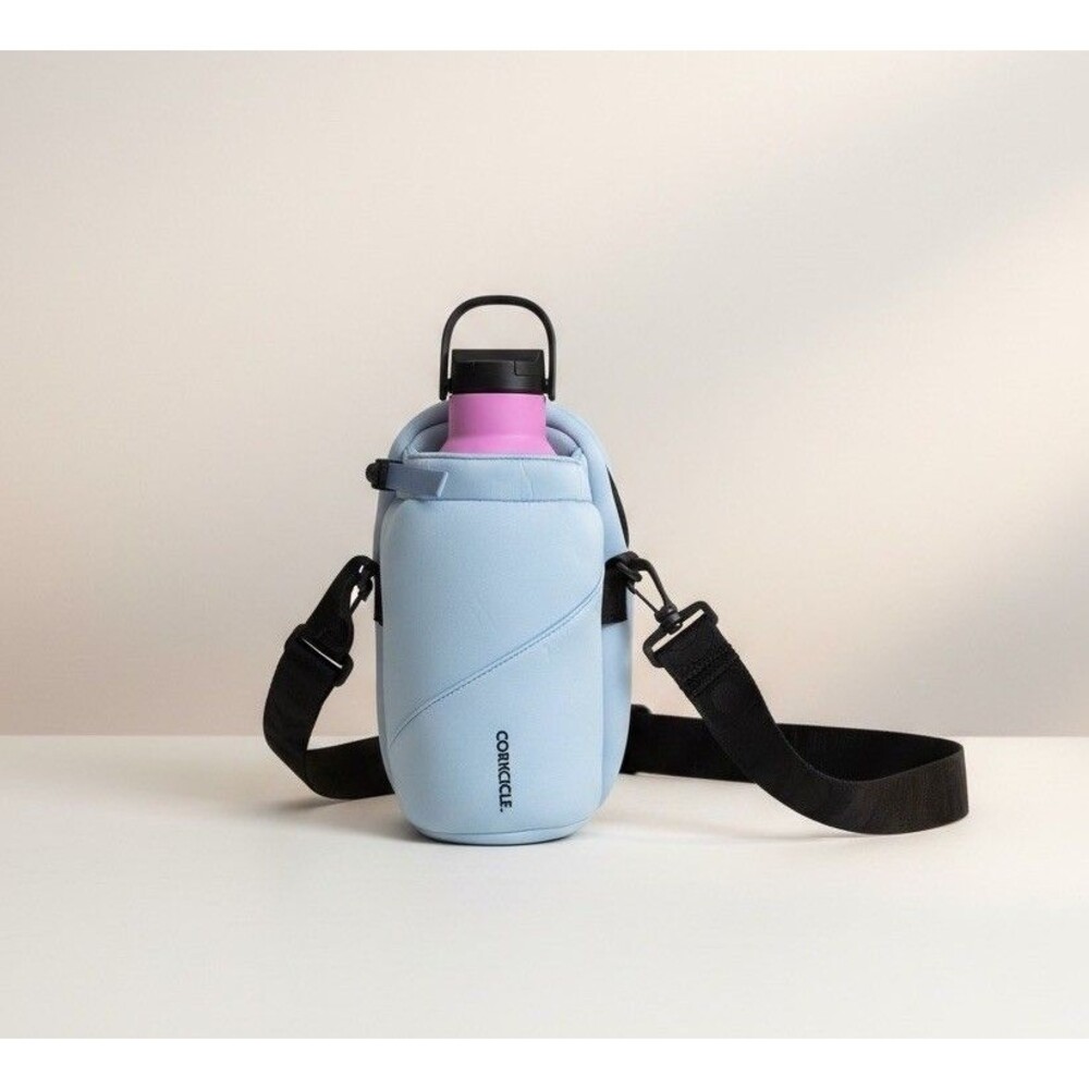 Corkcicle Neoprene Water Bottle Sling Bag Light Blue & 20 oz Tumbler Pink Bundle